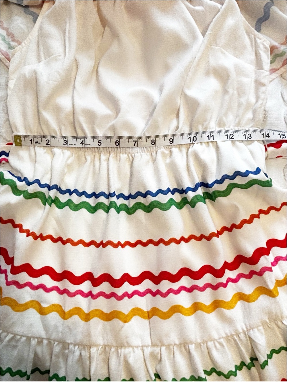 Flying Tomato Off-Shoulder White Sundress with Ric Rac Rainbow Wavy Stripes - Picture 9 of 12